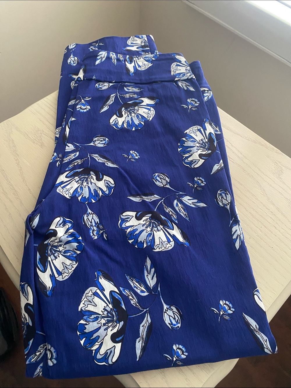 Straight Leg Floral Pants - Royal Blue
